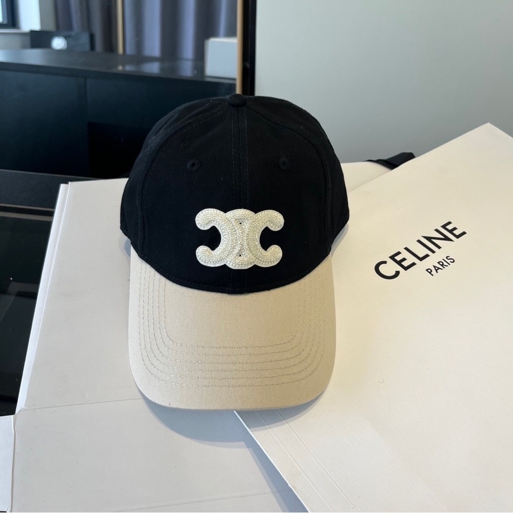 Celine Two-Tone Baseball Cap with White Logo Patch